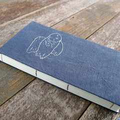 embroidered hemp journal: charcoal/owl