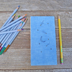 embroidered hemp journal: blue/moon & stars