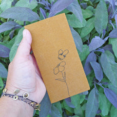 embroidered hemp journal: bee & flower