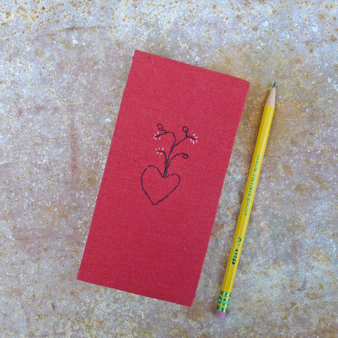 embroidered hemp journal: red/heart