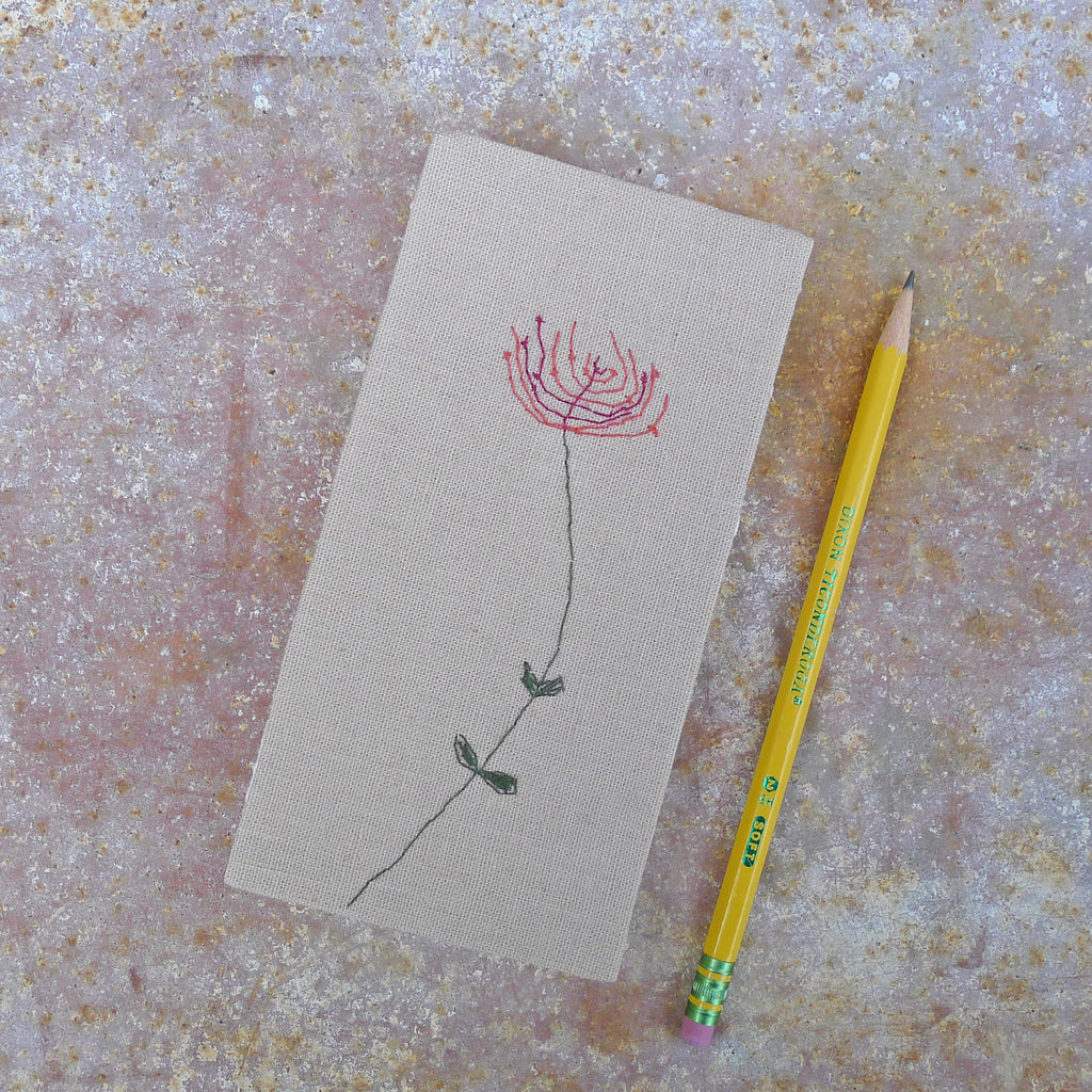 embroidered hemp journal: lavender-brown/flower