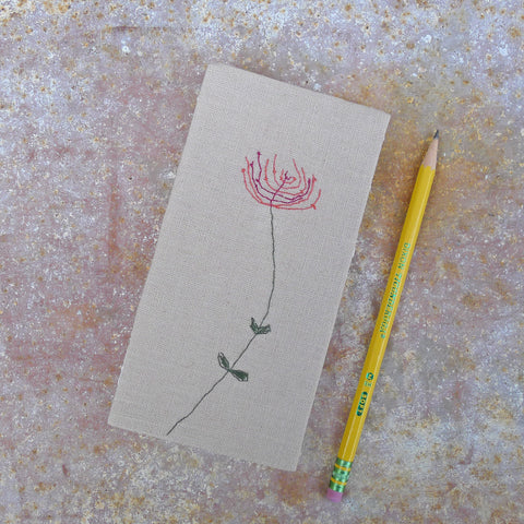 embroidered hemp journal: lavender-brown/flower