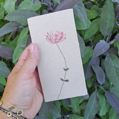 embroidered hemp journal: lavender-brown/flower