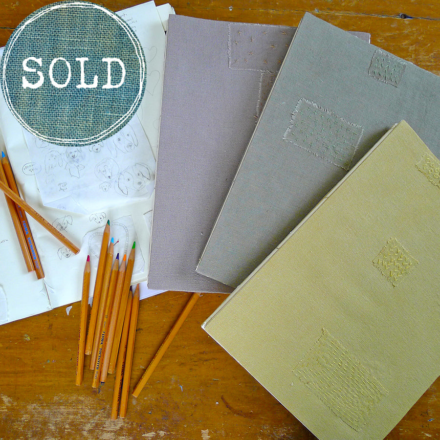 extra large hand-bound journal: sage, lavender/gray & yellow