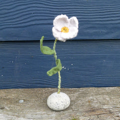 wool felt evening primrose in a stone (or as a single stem)