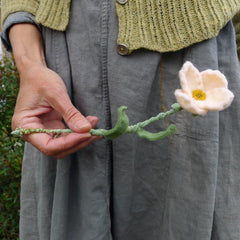 wool felt evening primrose in a stone (or as a single stem)