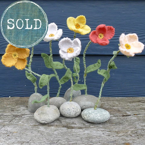 wool felt evening primrose in a stone (or as a single stem)