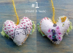 heavily stitched felt CAT & DOG hearts