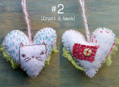 heavily stitched felt CAT & DOG hearts