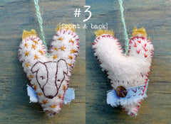 heavily stitched felt CAT & DOG hearts