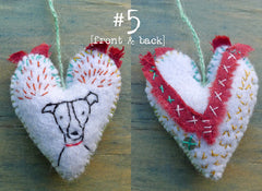 heavily stitched felt CAT & DOG hearts