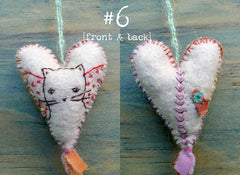 heavily stitched felt CAT & DOG hearts