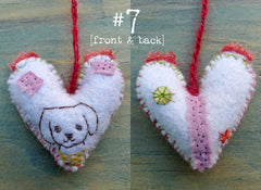 heavily stitched felt CAT & DOG hearts
