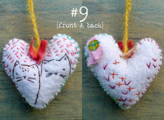 heavily stitched felt CAT & DOG hearts