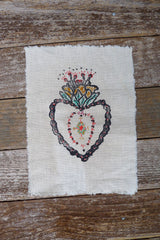 DIY block printed stitching: blooming heart