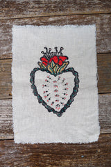 DIY block printed stitching: blooming heart