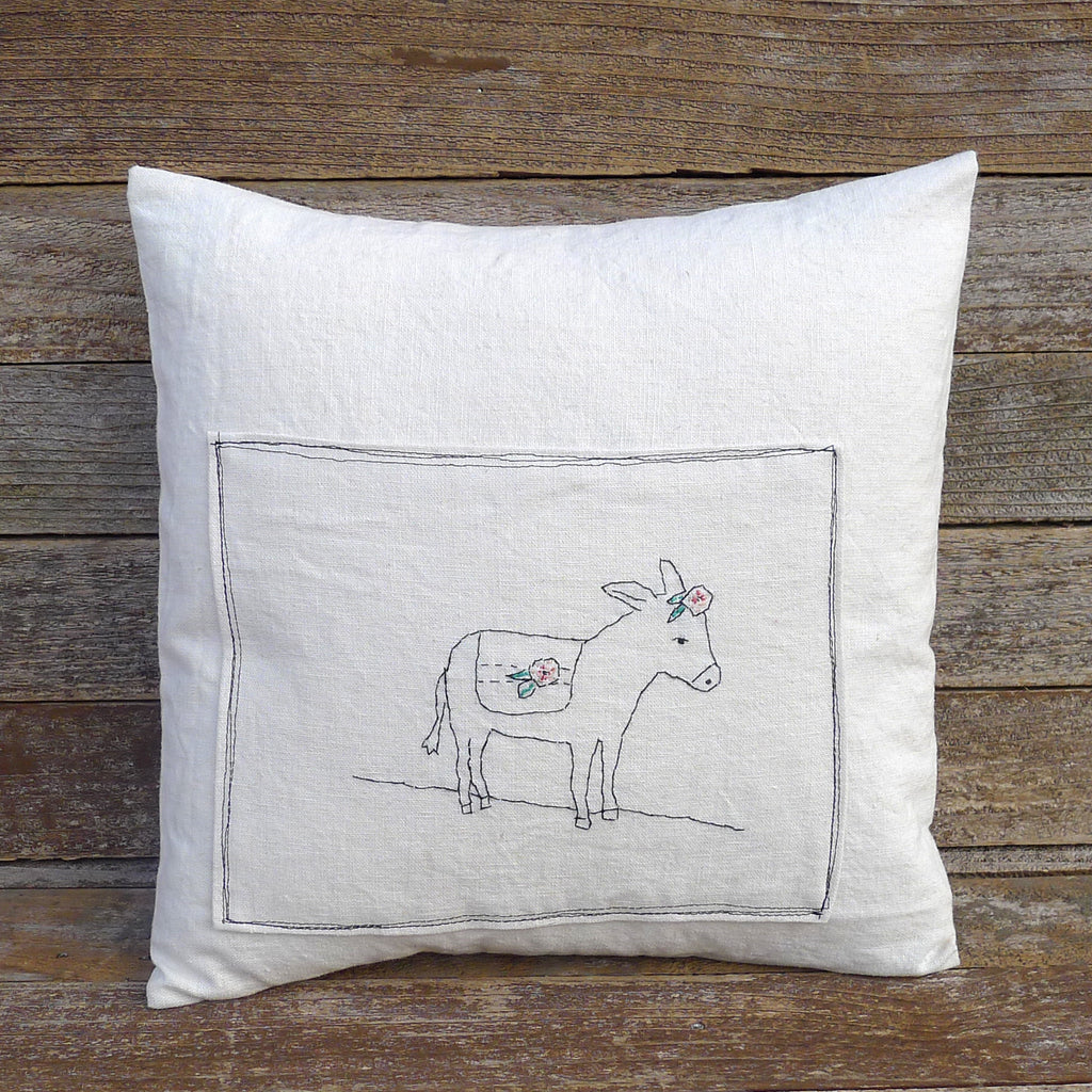 organic cotton/hemp pillow: festive donkey