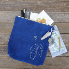 indigo zipper pouch: flower