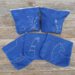 indigo zipper pouch: whale