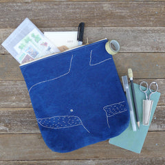 indigo zipper pouch: whale