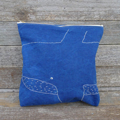 indigo zipper pouch: whale