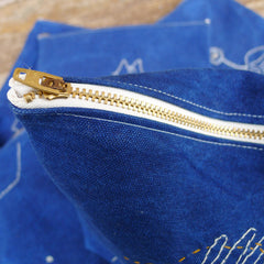 indigo zipper pouch: whale