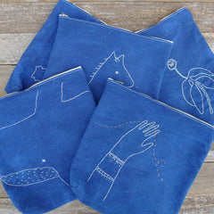 indigo zipper pouch: whale