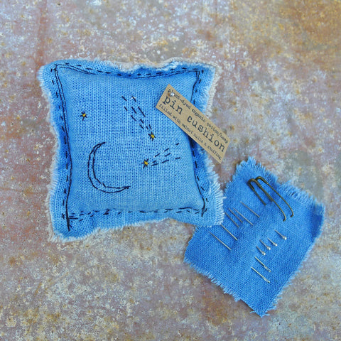 pin cushion: blue/moon & stars