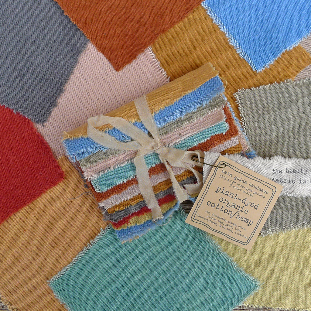 4" squares: plant-dyed 9oz organic cotton/hemp