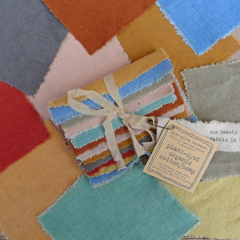 4" squares: plant-dyed 9oz organic cotton/hemp