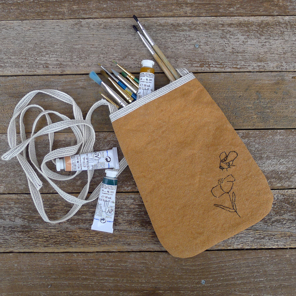 pocket purse: ochre/bee & flower