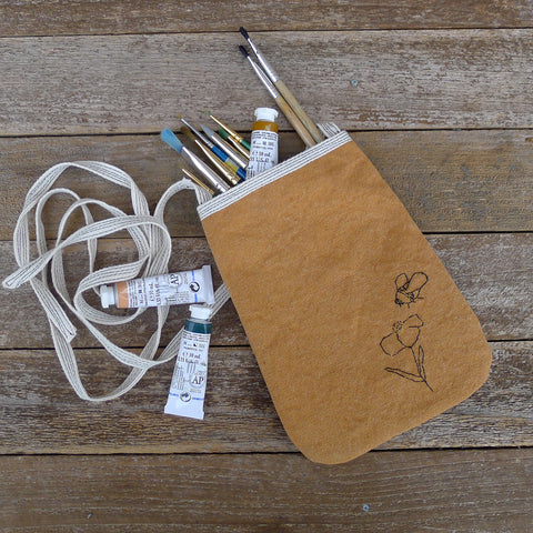 pocket purse: ochre/bee & flower