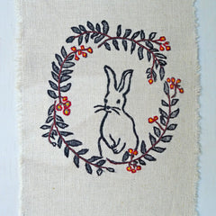 DIY block printed stitching: rabbit in a frame