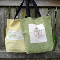 market totes with patches