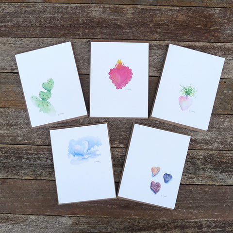 watercolor cards: hearts and love